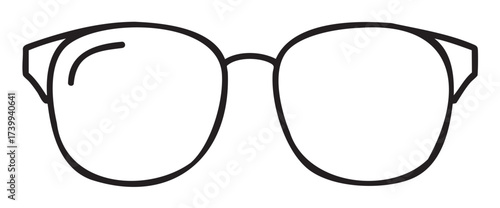 Simple black outline of eyeglasses with a classic full-frame design showing rounded rectangular lenses and a bridge.