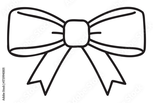 Black outline vector icon of a tied decorative bow with symmetrical loops and ribbon tails. minimal linear illustration for gift wrapping and decoration concepts.