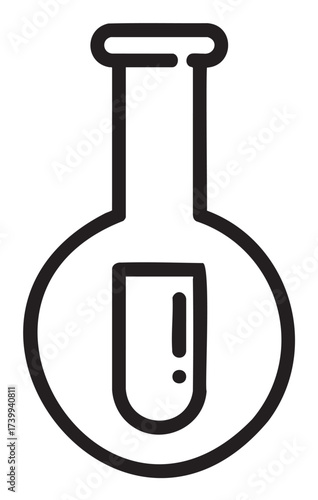 Black outline icon of a laboratory erlenmeyer flask with a narrow neck and a flat bottom for scientific experiment concepts.