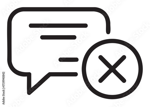 Black outline icon of a speech bubble with a large "x," suggesting error or rejection in communication.