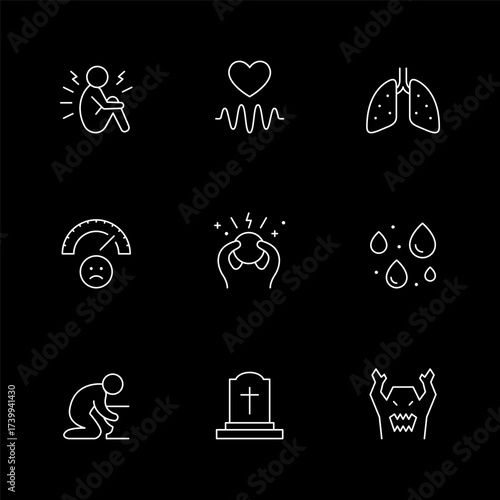 Set line icons of panic attack
