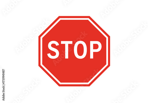 A red octagonal stop sign with a white border and the word STOP in white letters