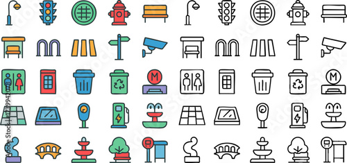 Urban Elements Doodle Icon Set.