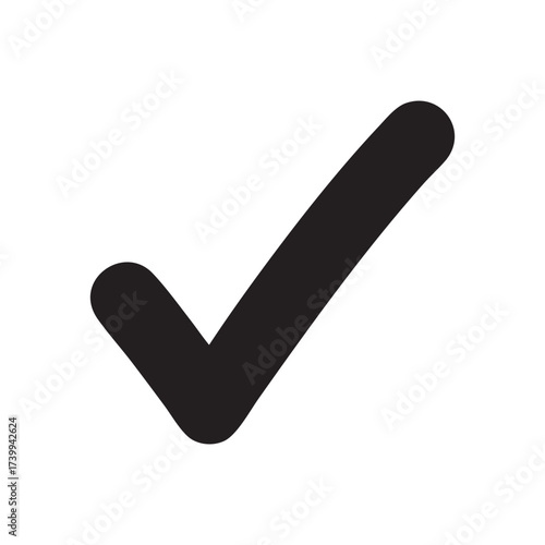 Bold black check mark on white background, symbolizing correctness, approval, or task completion. Clean and universal icon ideal for digital design, education, and professional use.