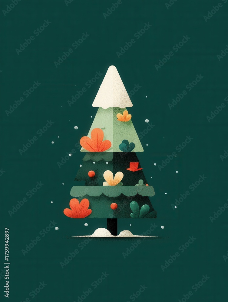Obraz premium Colorful Christmas Tree With Decorative Elements Against a Dark Green Background