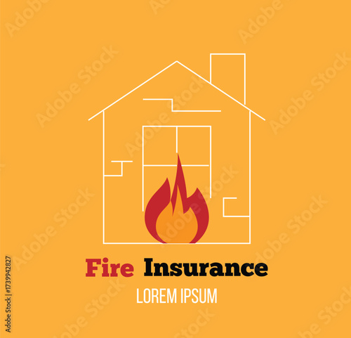 Fire Insurance Idea Line Art House Burning. Security for household and disaster prevention vector art