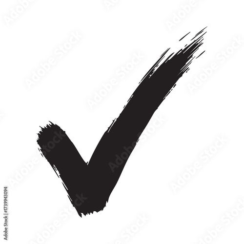 Bold black check mark with brushstroke texture on white background. Artistic and expressive symbol for approval, correctness, or completion—perfect for creative and digital design projects.