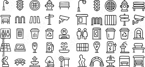 Urban Elements Seamless Pattern Illustration.