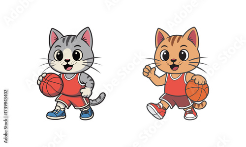 Basketball Cat Cartoon Character – Funny Sport Animal Vector Sticker Illustration