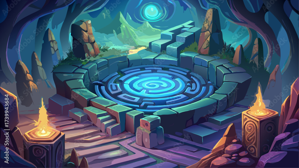 Fototapeta premium Close-up of Labyrinth wall, glowing aura, surreal stone texture, fantasy environment, dreamlike mythical maze, imaginative artwork, epic close-up design, enchanted legendary Greek creation.
