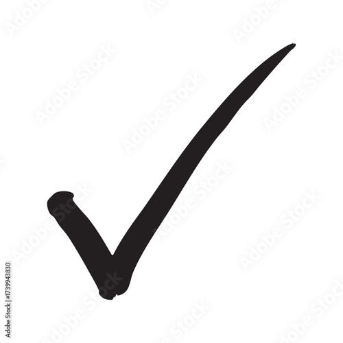 Bold black check mark with brushstroke texture on white background. Artistic and expressive symbol for approval, correctness, or completion—perfect for creative and digital design projects.