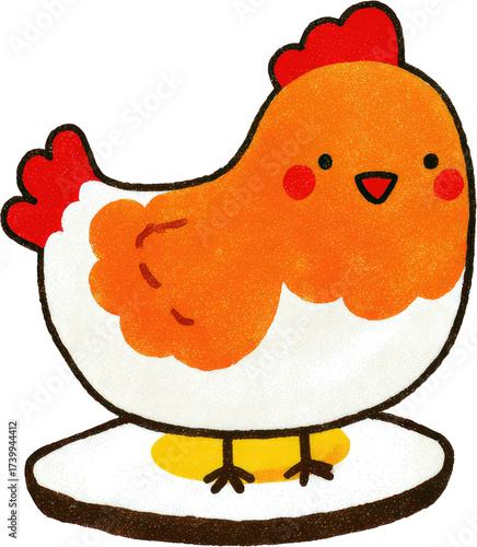 Cute Cartoon Chicken on Fried Egg Illustration.