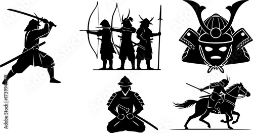 Samurai silhouette, Samurai , Samurai warriors silhouette, Samurai warriors, Samurai vector set