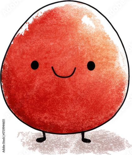 Cute cartoon red character with a happy smiling face and small legs.