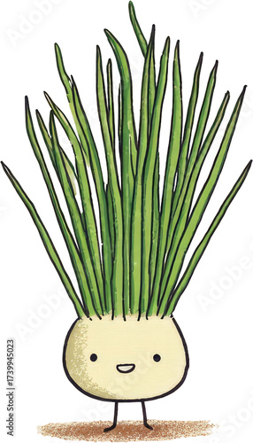 Cute Cartoon Chives: A Whimsical Vegetable Illustration.