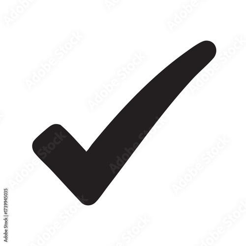 Smooth, curved black check mark on white background. A clean, modern symbol of approval, correctness, or completion—ideal for UI design, productivity tools, and educational visuals.