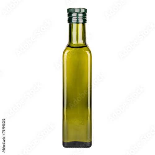 olive oil in glass bottle on white background, isolate