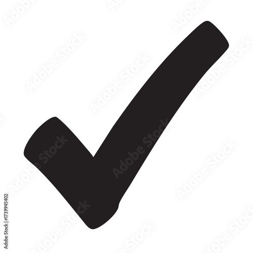 Smooth, curved black check mark on white background. A clean, modern symbol of approval, correctness, or completion—ideal for UI design, productivity tools, and educational visuals.