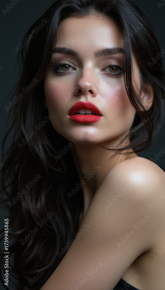 custom made wallpaper toronto digitalStunning portrait of a woman with radiant skin and bold red lips