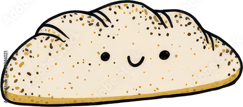 Cute Cartoon Bread Loaf with Smiling Face and Happy Expression.