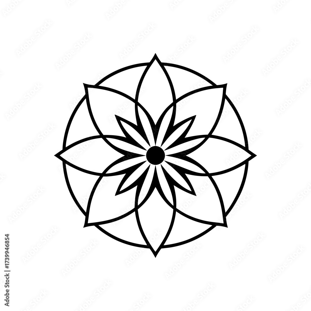Obraz premium Geometric flower design in black and white silhouette