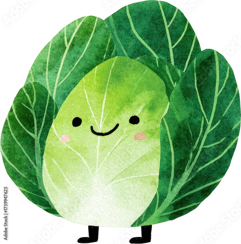 Cute Cartoon Brussels Sprout with Smiling Face and Legs.