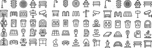 Urban Public Infrastructure Line Icons Collection.