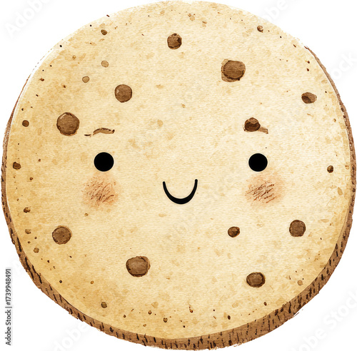 Cute Smiling Cookie with Chocolate Chips and Face.