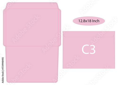 12.8x18 inch C3 size booklet envelope dieline template