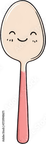 Cute Cartoon Spoon with Smiling Face and Pink Handle.