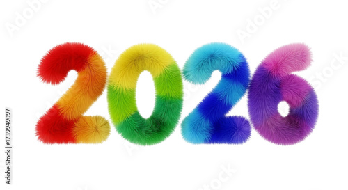 Bright and colorful fluffy 2026 year design for new year celebrations and events