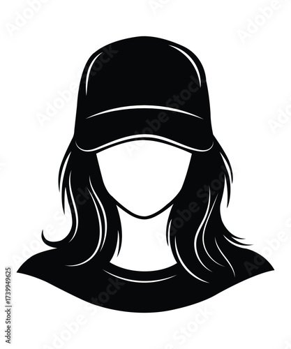 Woman Silhouette Wearing Cap and Casual Hairstyle Vector.