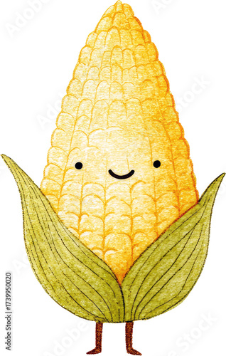 Cute Cartoon Corn Cob with Smiling Face and Legs.