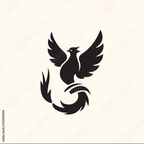 Silhouette Style Vector Phoenix Icon Design, Minimalist and Modern Editable Graphic, Scalable Illustration for Mythology, Fantasy, Fire, Rebirth, Logo, Tattoo, and Branding Use