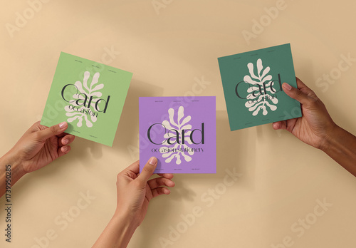 Minimal Square Stationery Cards Mockup with Model