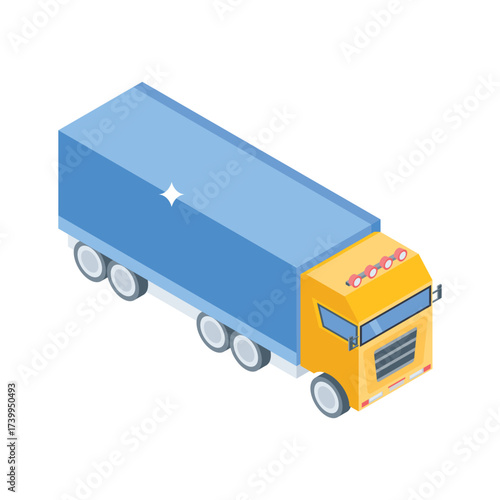 An isometric icon of delivery truck in trendy design style