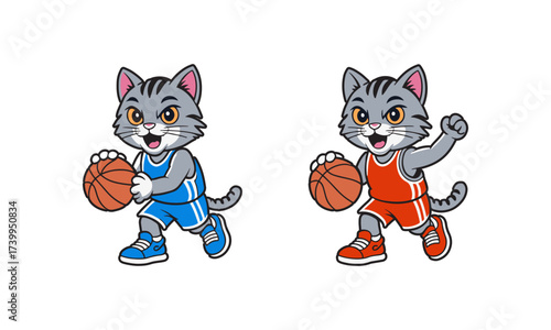 Cute Cat Playing Basketball – Cartoon Sport Animal Mascot Vector Design