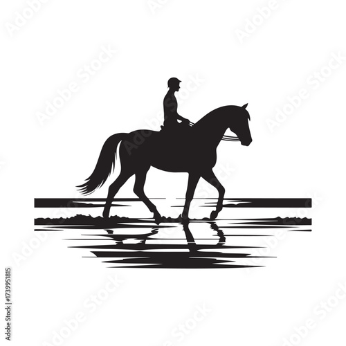 horse and rider on beach vector silhouette clip art logo design illustration