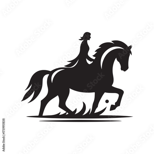 horse and rider on beach vector silhouette clip art logo design illustration