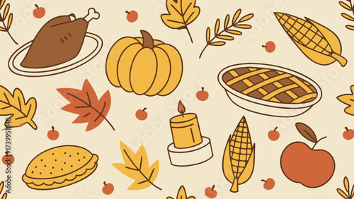 A seamless Thanksgiving-themed pattern illustration. Modern abstract design for paper, covers, fabric, interior decor, and other applications.
