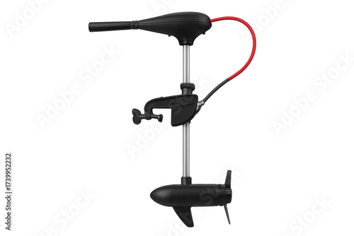 Black electric trolling motor propelling boat