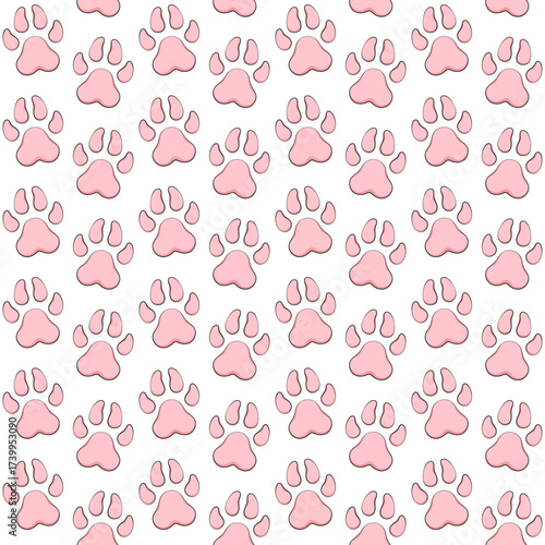 Seamless pattern with animal paw print. Colored vector background on white.