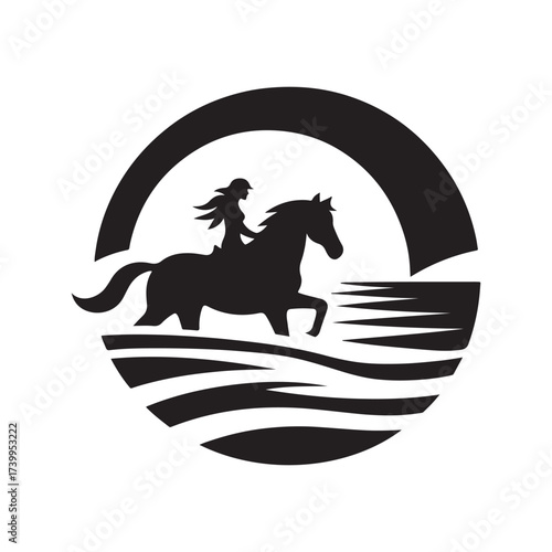 horse and rider on beach vector silhouette clip art logo design illustration