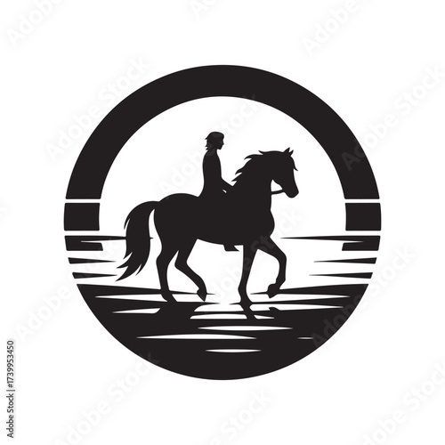 horse and rider on beach vector silhouette clip art logo design illustration