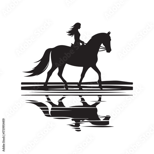 horse and rider on beach vector silhouette clip art logo design illustration