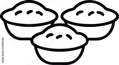 three custard tarts outline icon vector illustration