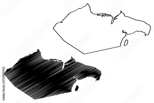 City of Banjul (Subdivisions of the Gambia, Republic of The Gambia) map vector illustration, scribble sketch Greater Banjul Area Region (Bathurst) map