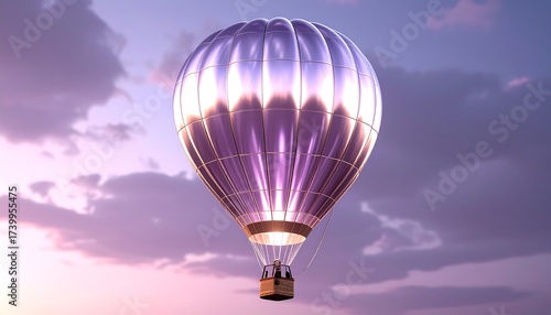 Hot Air Balloon Floating in Sky at Sunset with Clouds