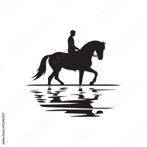horse and rider on beach vector silhouette clip art logo design illustration