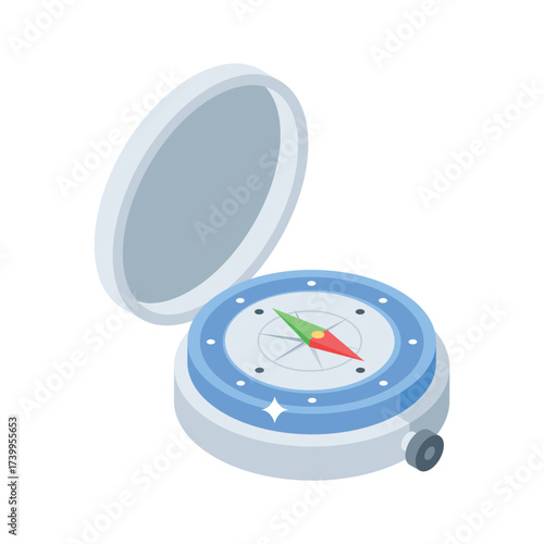 Compass isometric icon, concept of delivery direction or route planning